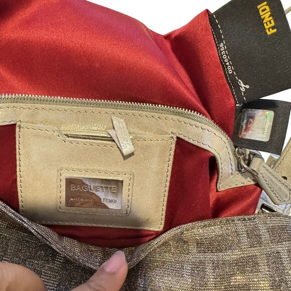 Fendi Baguette Glitter Zucca Canvas Metallic Iridescent FF Logo Shoulder Bag - Picture 6 of 10
